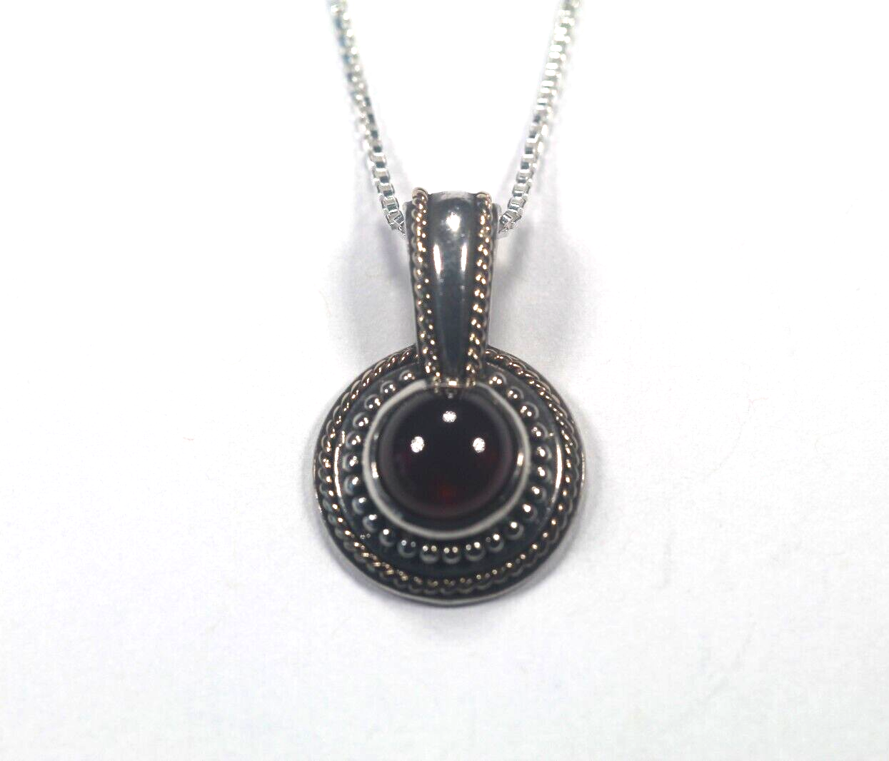 *VINTAGE* KABANA 14k Gold & .925 Garnet Cabochon Pendant w/20" Box Chain