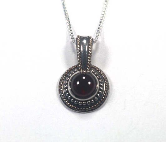 *VINTAGE* KABANA 14k Gold & .925 Garnet Cabochon Pendant w/20" Box Chain