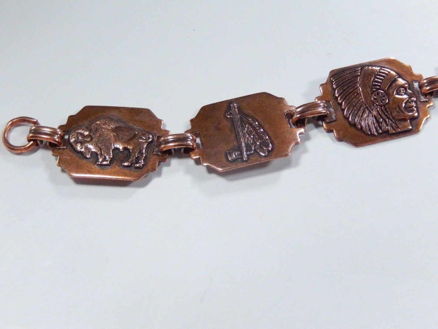 Vintage Southwest Copper Stamped Concho 6 Links Bracelet 7" Length