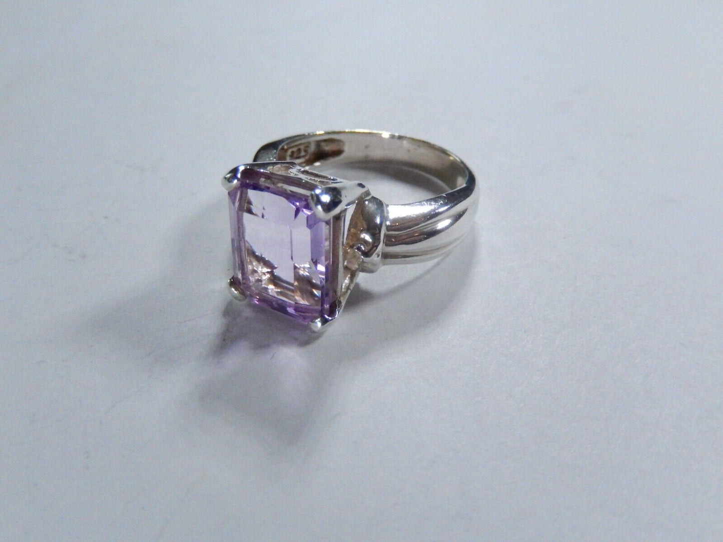 Sterling Silver 5.0 CT Emerald Cut Amethyst Solitaire Cocktail Ring Size 8