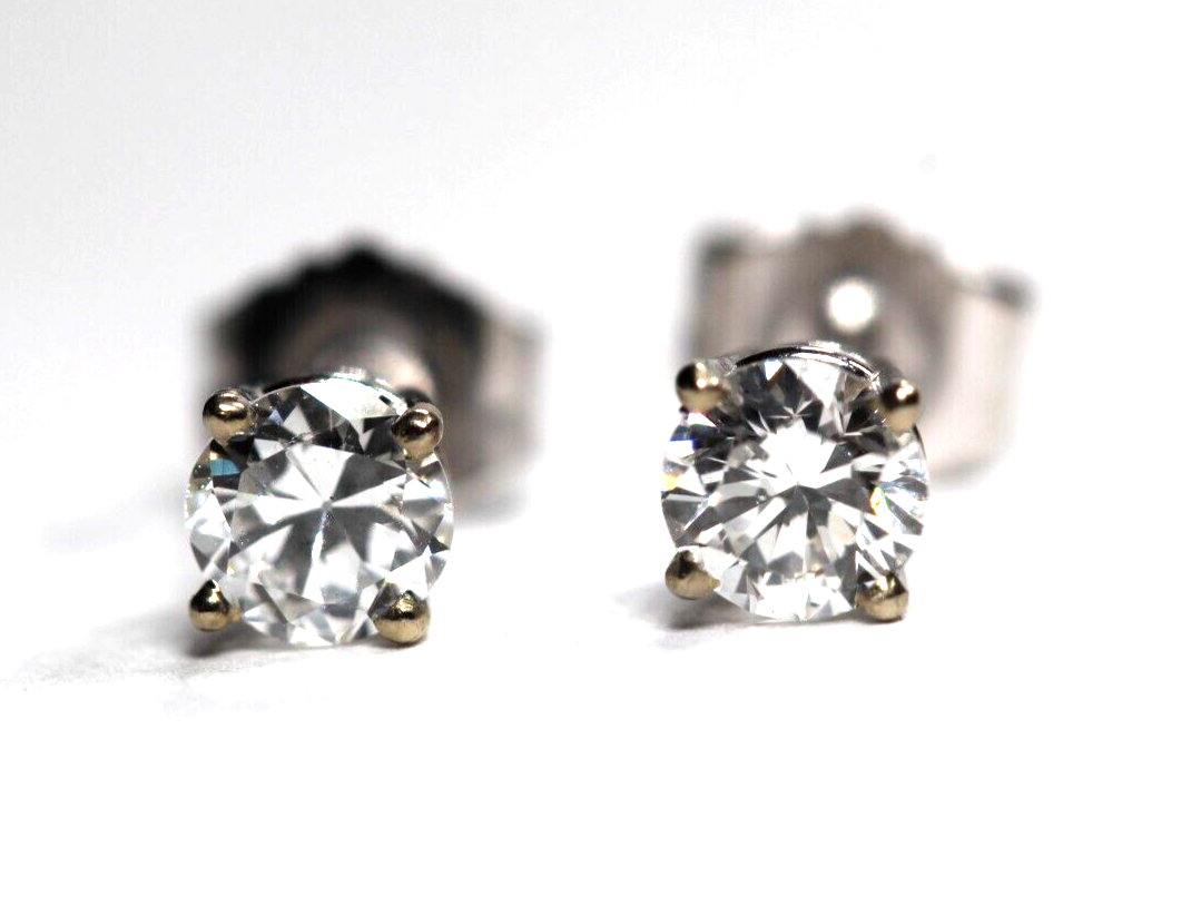 New!! Solid 14K White Gold .53 CT TW Natural Diamond  Stud Earrings