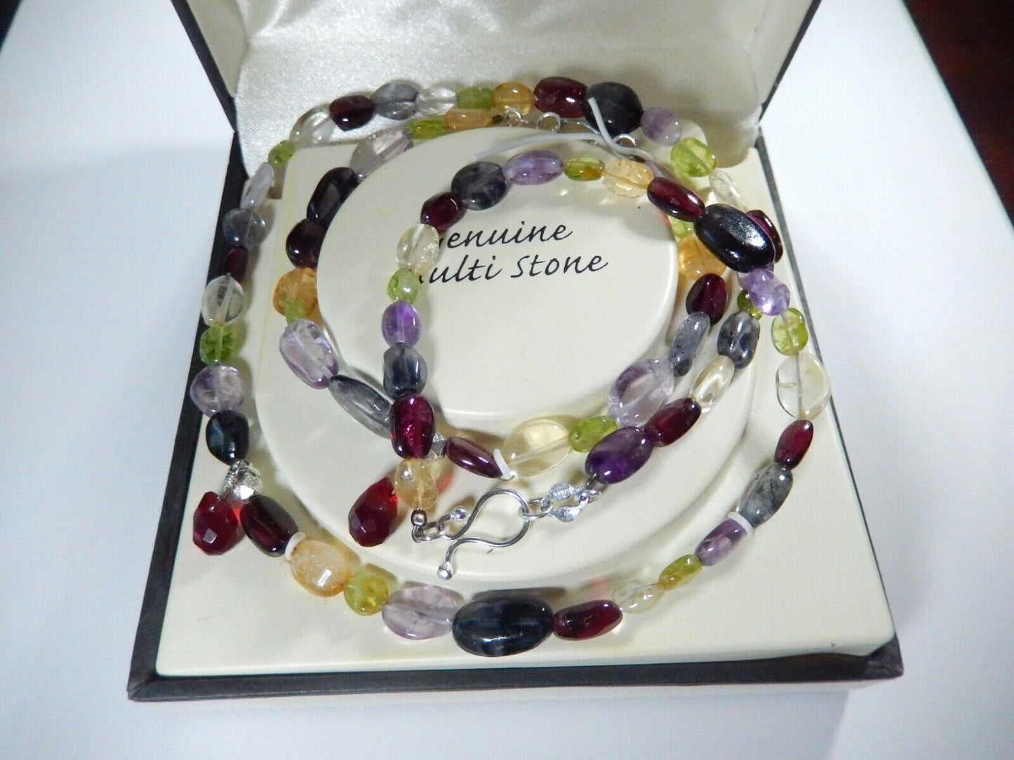 Genuine Multi Stone Sterling Silver Necklace & Bracelet Set ~ NEW in Box