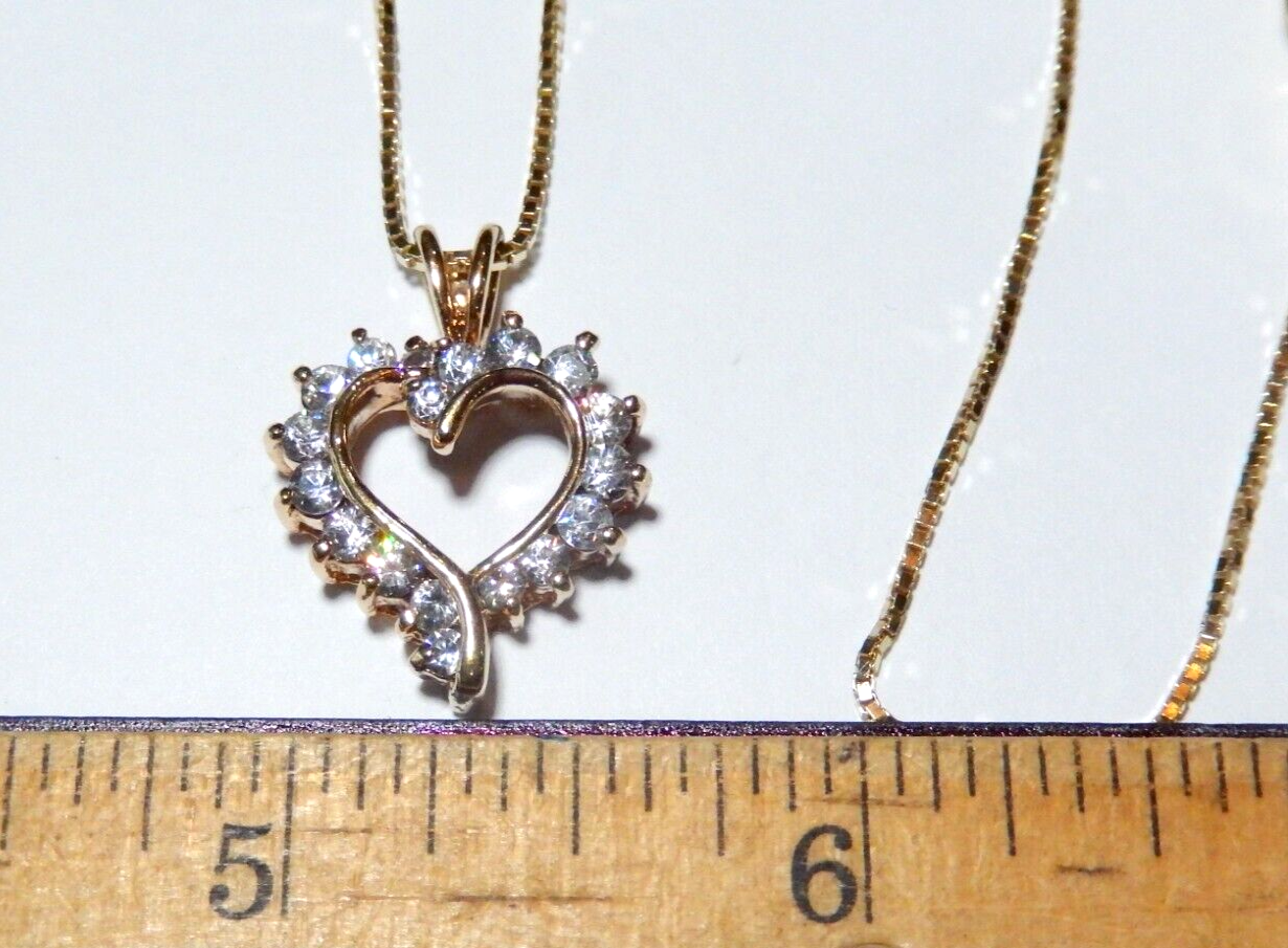 NWT 100CT Gold Vermeil Open Heart Cubic Zirconia Pendant w 18 Vermeil Chain