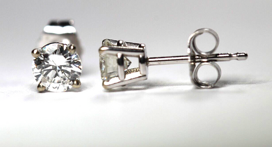 New!! Solid 14K White Gold .71 CT TW Natural Diamond  Stud Earrings