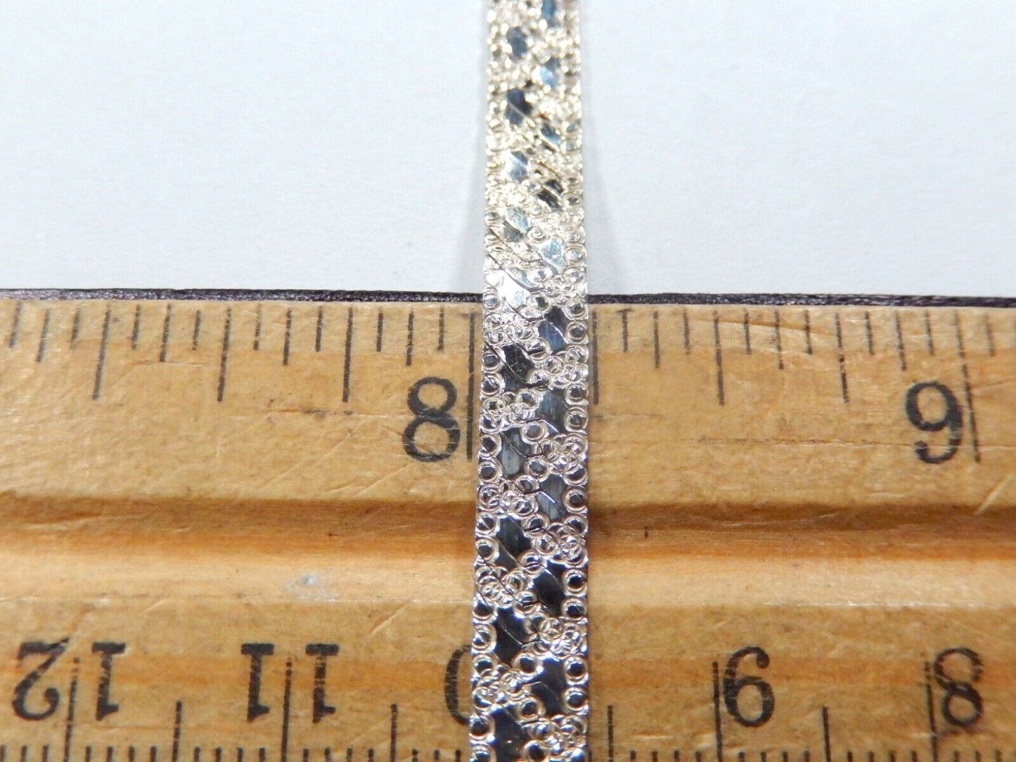 Italy 925 Sterling Silver Herringbone Flat Bracelet Diamond Pattern Reversible