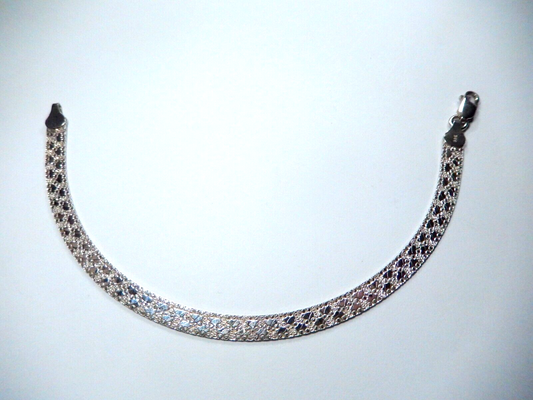 Italy 925 Sterling Silver Herringbone Flat Bracelet Diamond Pattern Reversible