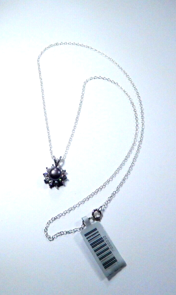 6.75 mm Round Natural Real Tahitian Pearl CZ Halo Pendant & 18" Sterling Chain