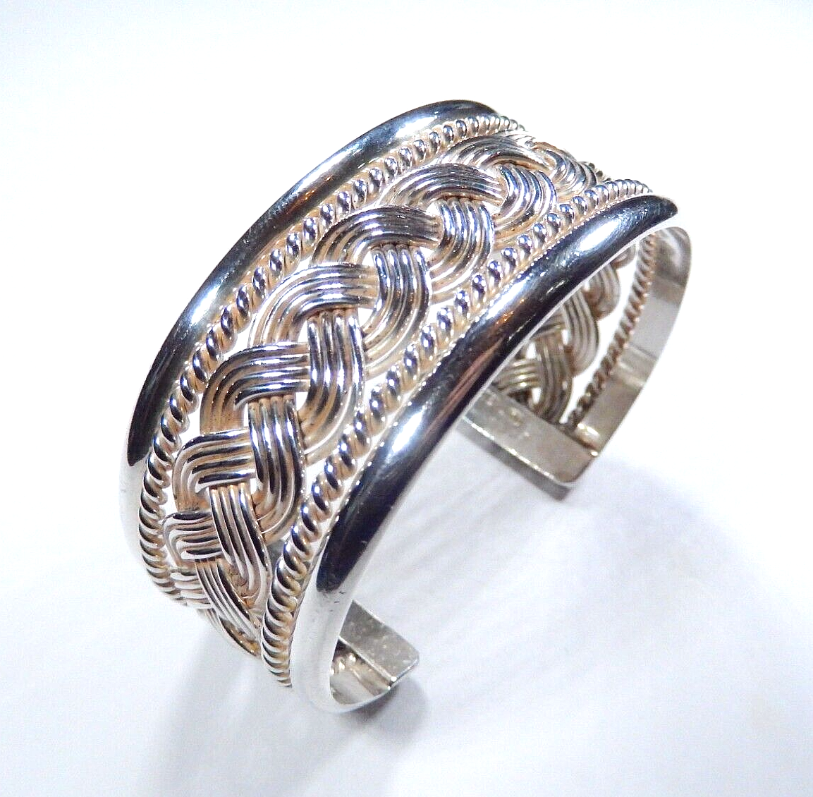 *VINTAGE*  Sterling Silver Wide Large Braided Weave Cuff Bracelet - 48.7 grams