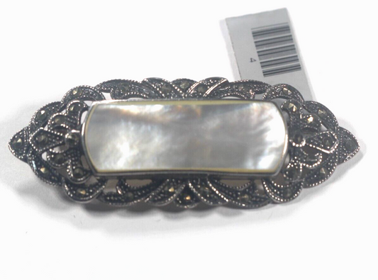 *VINTAGE*  Sterling Silver Mother of Pearl and Marcasite Brooch / Pin