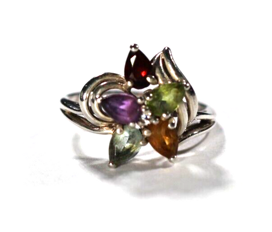 *VINTAGE* 1.65 CT Multi Gemstone Ring 925 Sterling Silver Ring Size 8