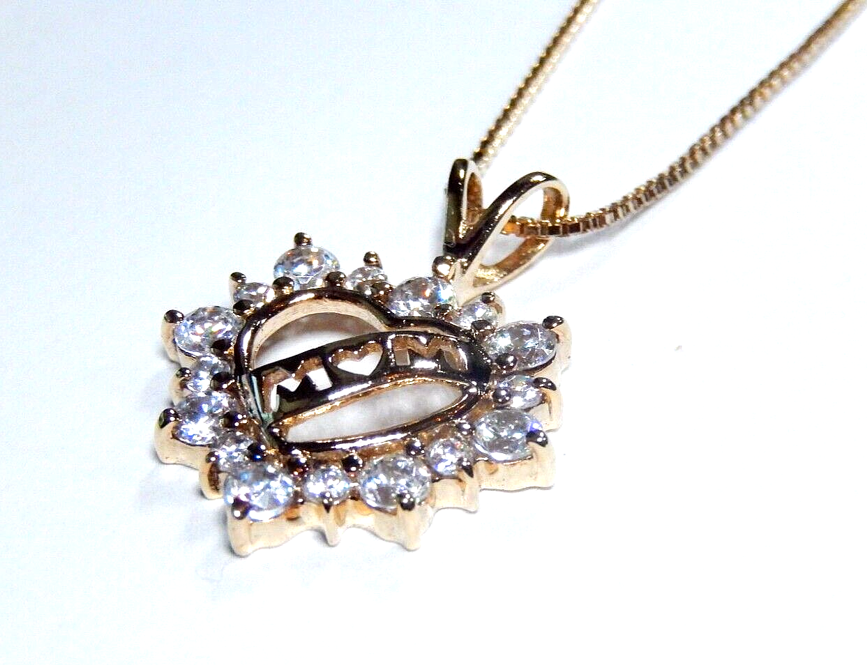 Ross Simons Gold .925 Vermeil & CZ MOM Heart Pendant & 18" Vermeil Chain