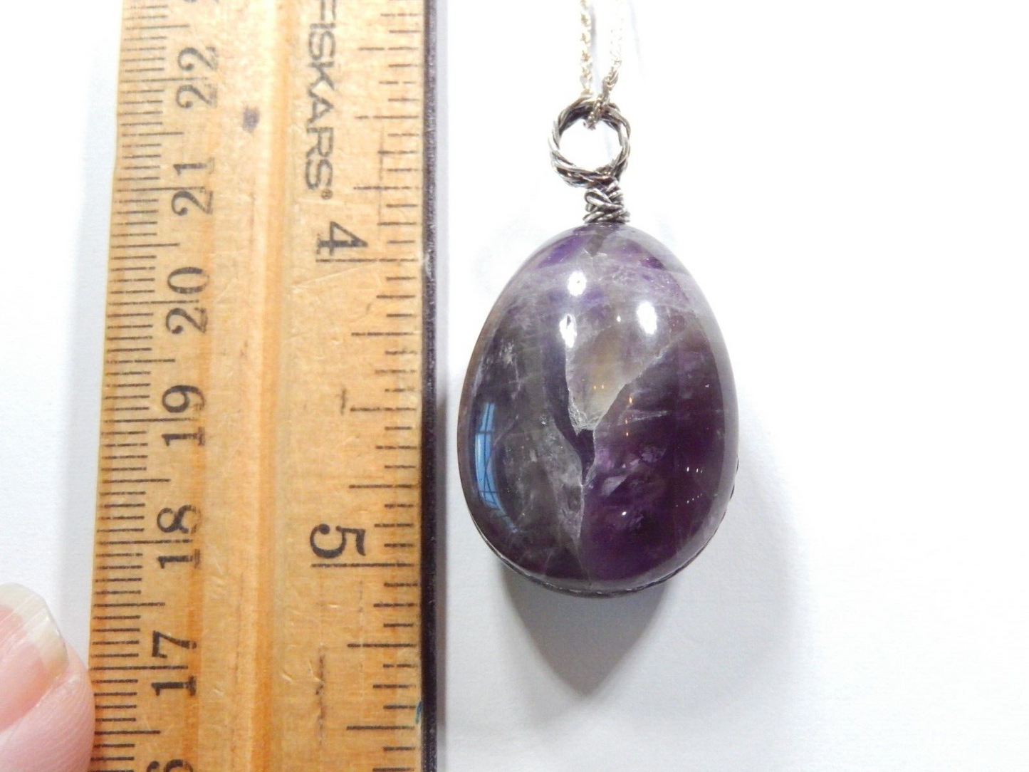 Handmade Large Amethyst Gemstone Sterling Wire Wrapped Pendant w/16" Rope Chain