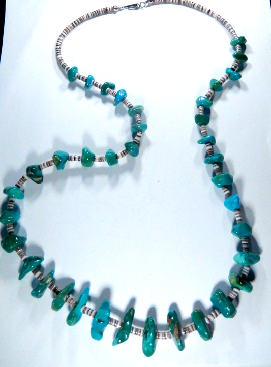 *VINTAGE*  Native American Turquoise Heishi Necklace 85 Grams - 30" Length