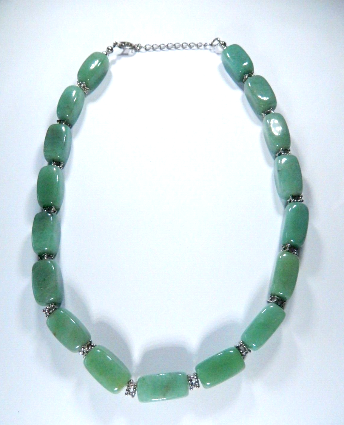 *VINTAGE*  JADE Square Bead Green Light Green Beveled Beaded 18" Necklace