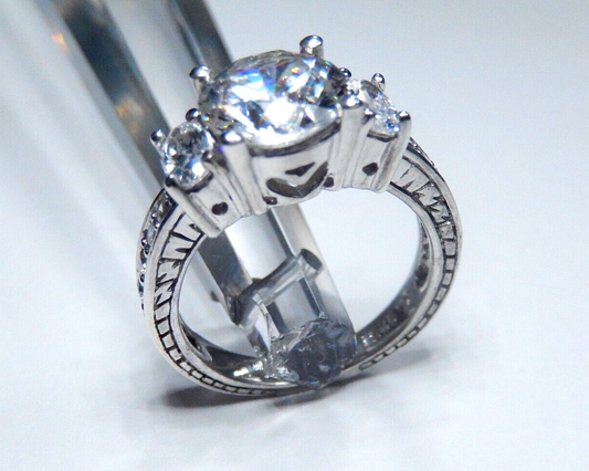 VINTAGE 2.5 TCW Round Cut 3-Stone Wedding Engagement Ring Sterling 925 Size 4.75