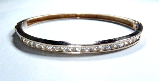 *VINTAGE*   Gold Vermeil .925 Princess Cut CZ  Hinged Bangle Bracelet - 15 Grams
