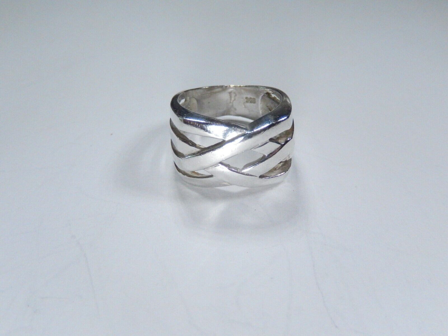 *VINTAGE*  925 Sterling Silver 13.5mm Basket Weave Wide Band Ring Sz 7.75