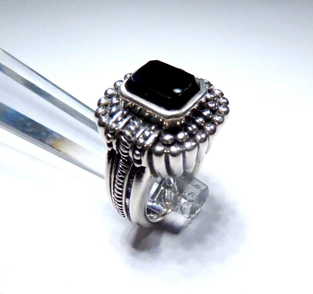 VINTAGE Heavy Sterling Silver Black Onyx Ring Size 6 Signed NF 925 Thailand