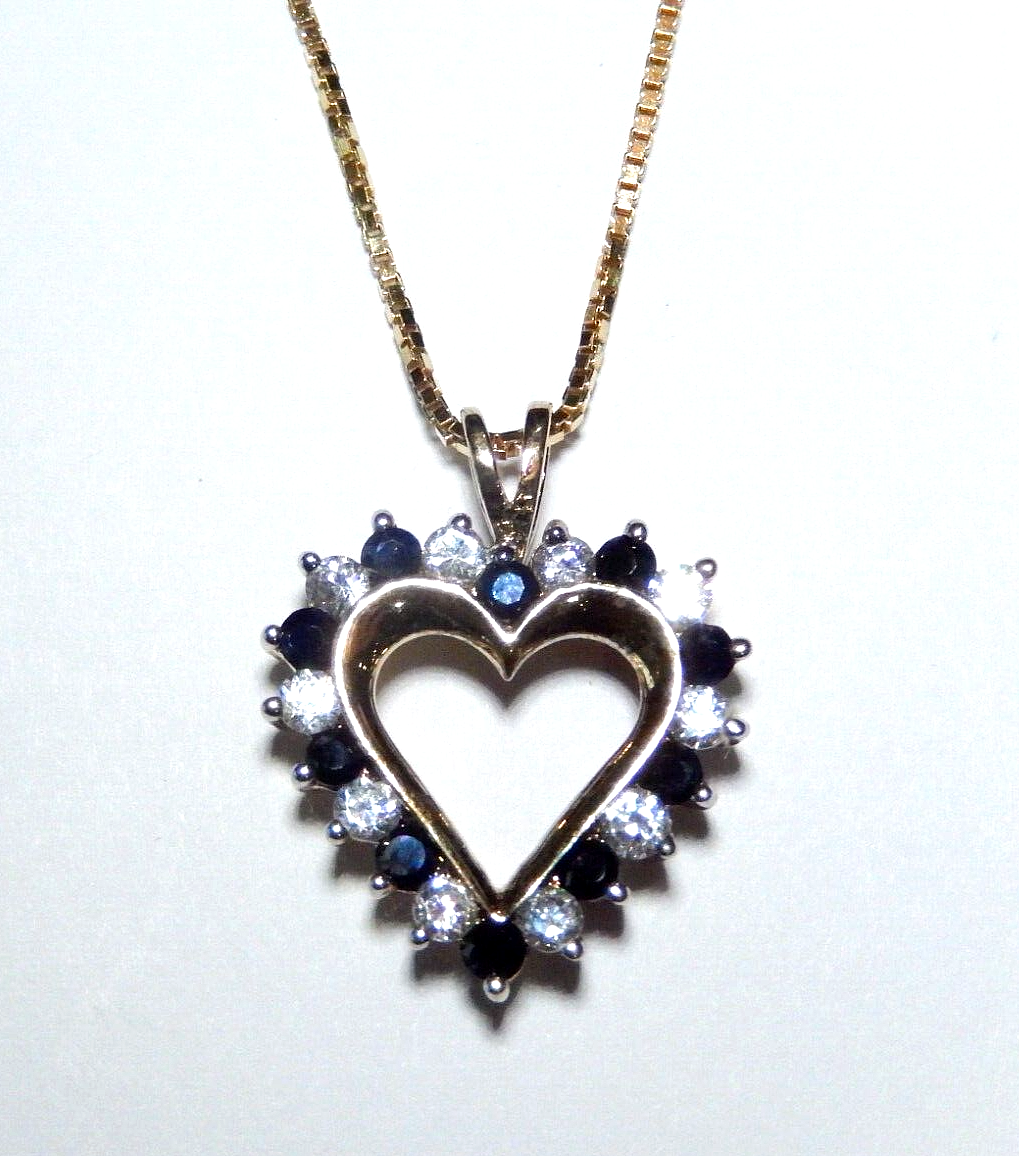 NEW Gold Vermeil 925 Sapphires  CZ Heart Pendant  w18 Vermeil Chain