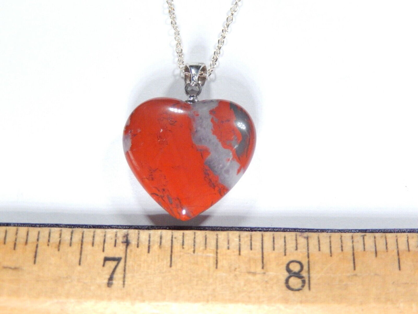 Sterling Silver Natural Red Jasper Heart Shape Gemstone Pendant With 18" Chain