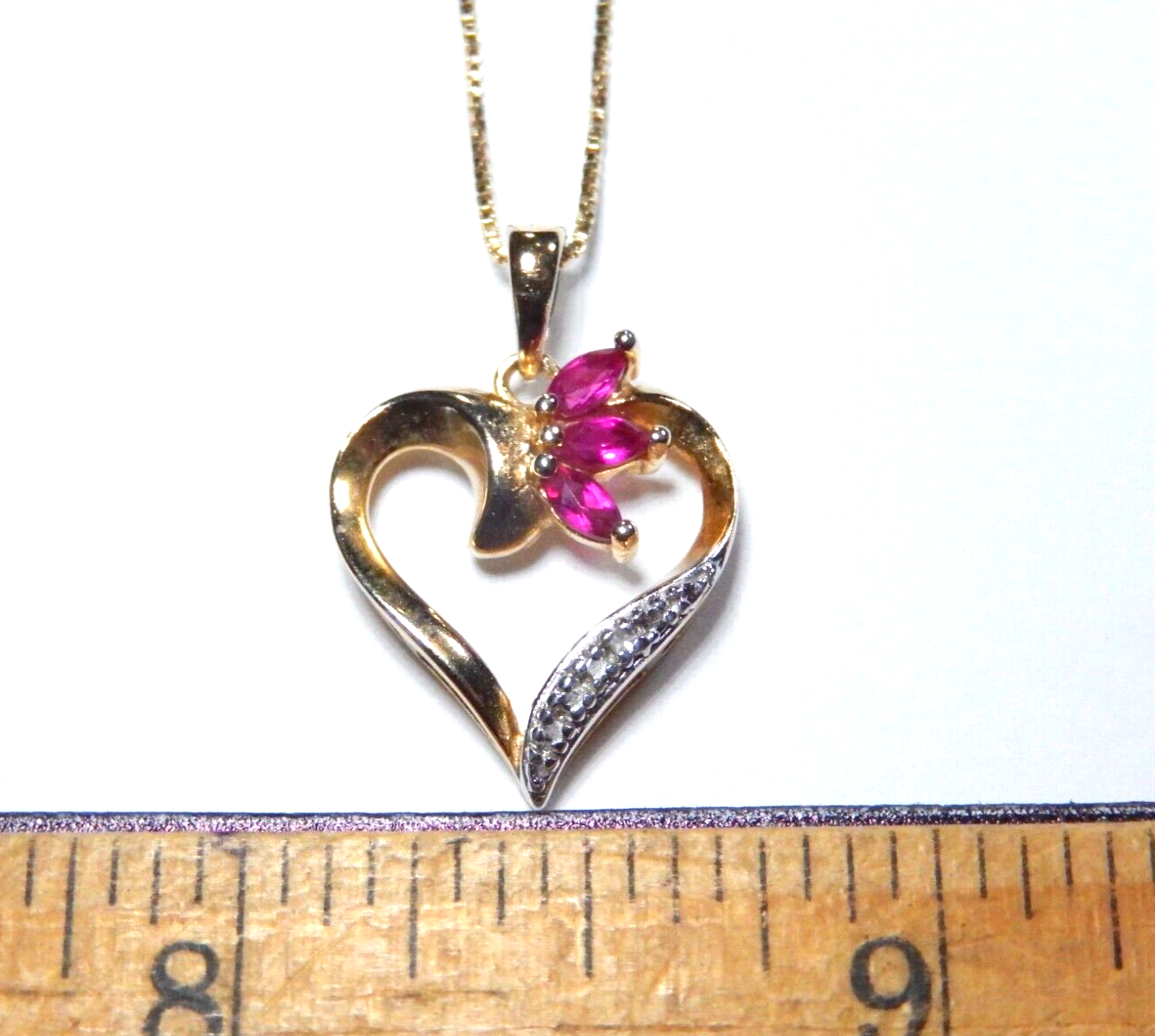 Gold Vermeil 925 Ross Simons Ruby Diamond Heart Pendant w18 Gold 925 Chain