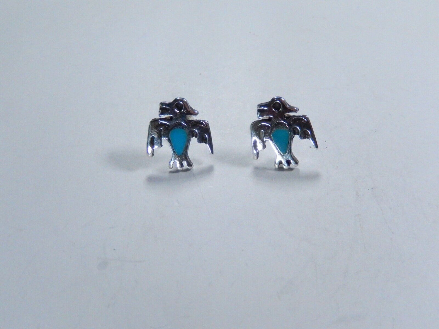 Vintage Southwestern Sterling Silver Turquoise Thunderbird Post Stud Earrings