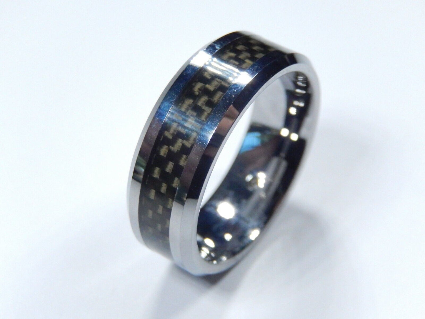 *NEW* 8mm Unisex Tungsten Carbon Fiber Comfort Fit Wedding Band Ring Sz - 12