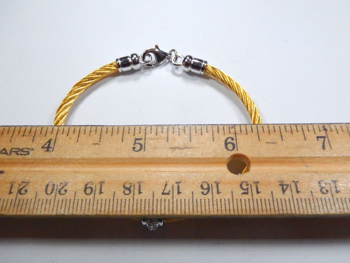 Sterling Silver  Gold Tone Stainless Steel Diamond Twist Bead Bracelet Size 7"