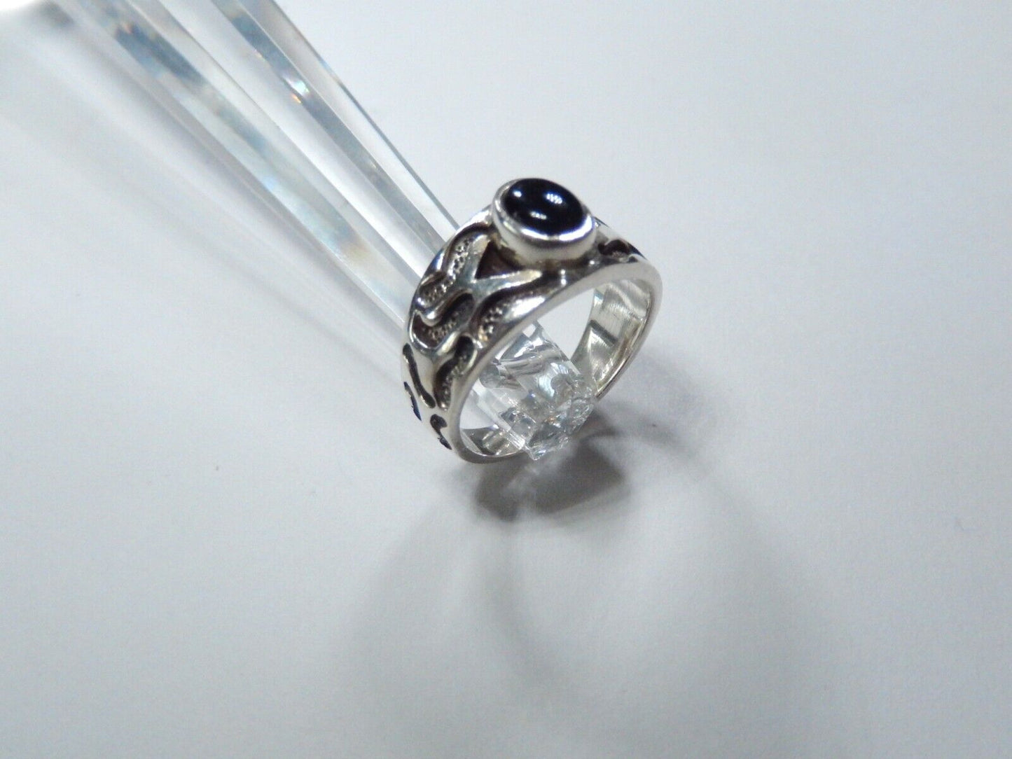*VINTAGE*  Sterling Silver and Black Onyx Bezel Setting High Dome Ring Size 6