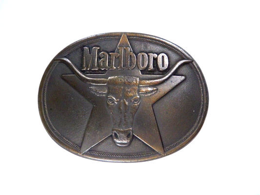 Marlboro Long Horn Bull Solid Brass 1987 Tobacco Belt Buckle Philip Morris Inc