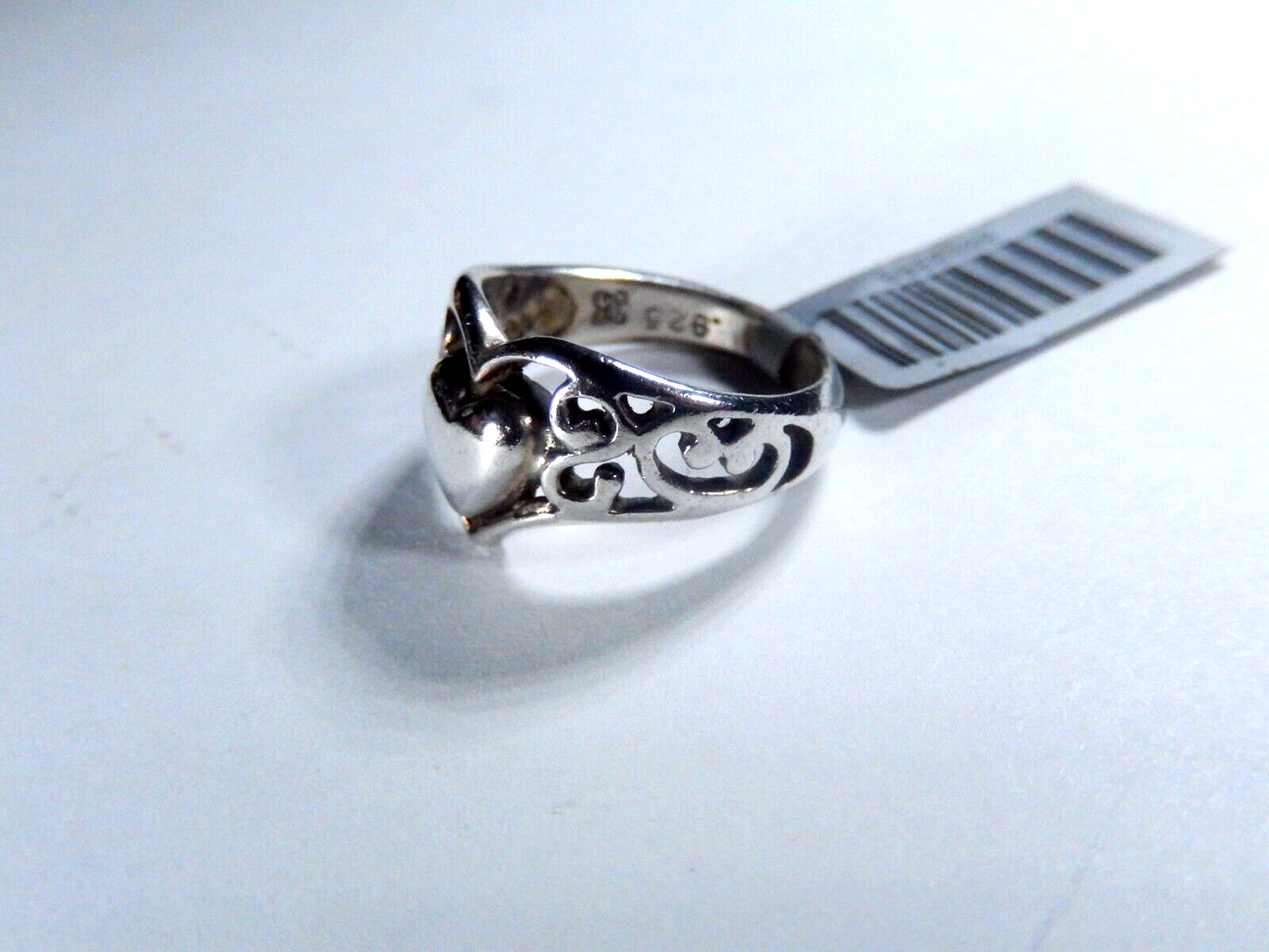 Vintage  Sterling Silver Filigree Heart Handmade Ladies Ring Size 4 free ship