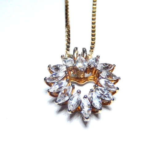 Gold Vermeil 925 150 CT Marquise Cut CZ Heart Pendant w18 Gold Vermeil Chain
