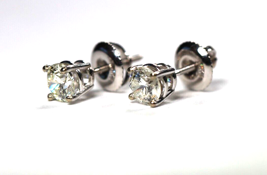 New! 14K White Gold .64 CT TW Natural Diamond  Screw Back Stud Earrings