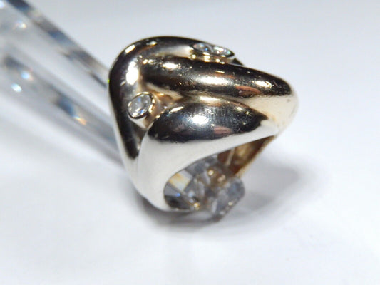 STUNNING STAMPED 14K TWO TONE  LADIES DIAMOND FREEFORM RING Size 625  151gms