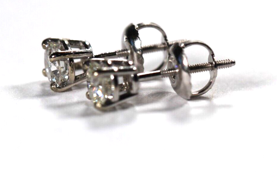 New! 14K White Gold .47 CT TW Natural Diamond I-3/G-H Screw Back Stud Earrings