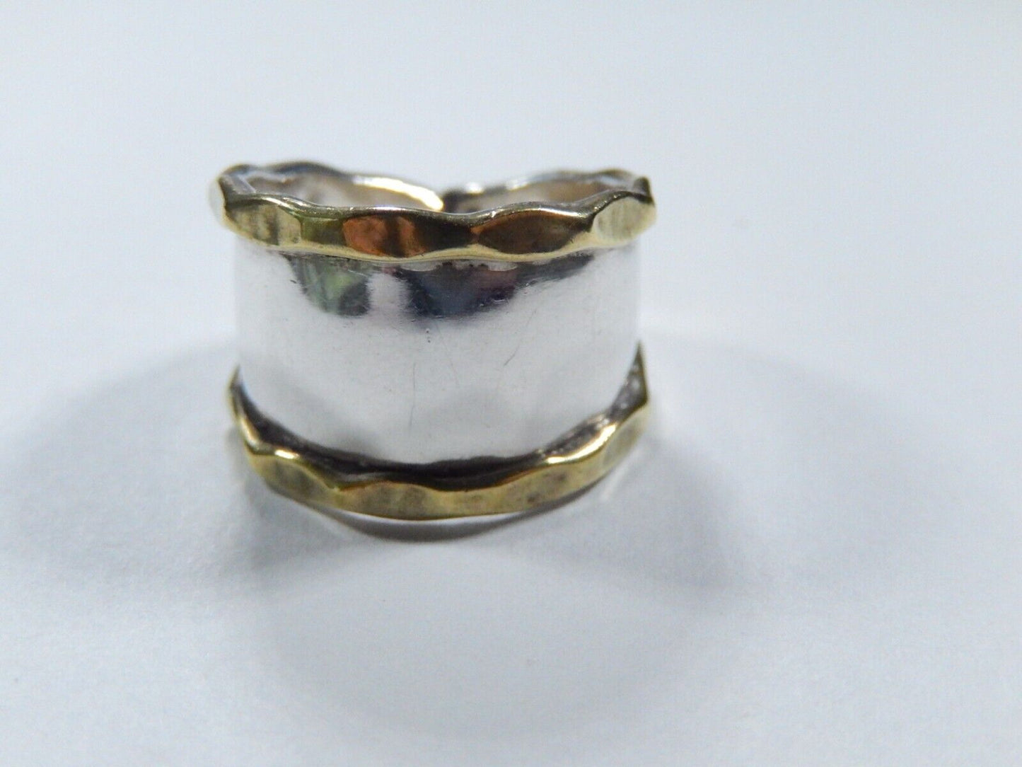 *VINTAGE*  Sterling Silver & Brass Handmade Ring Wide Band Size 5-1/2