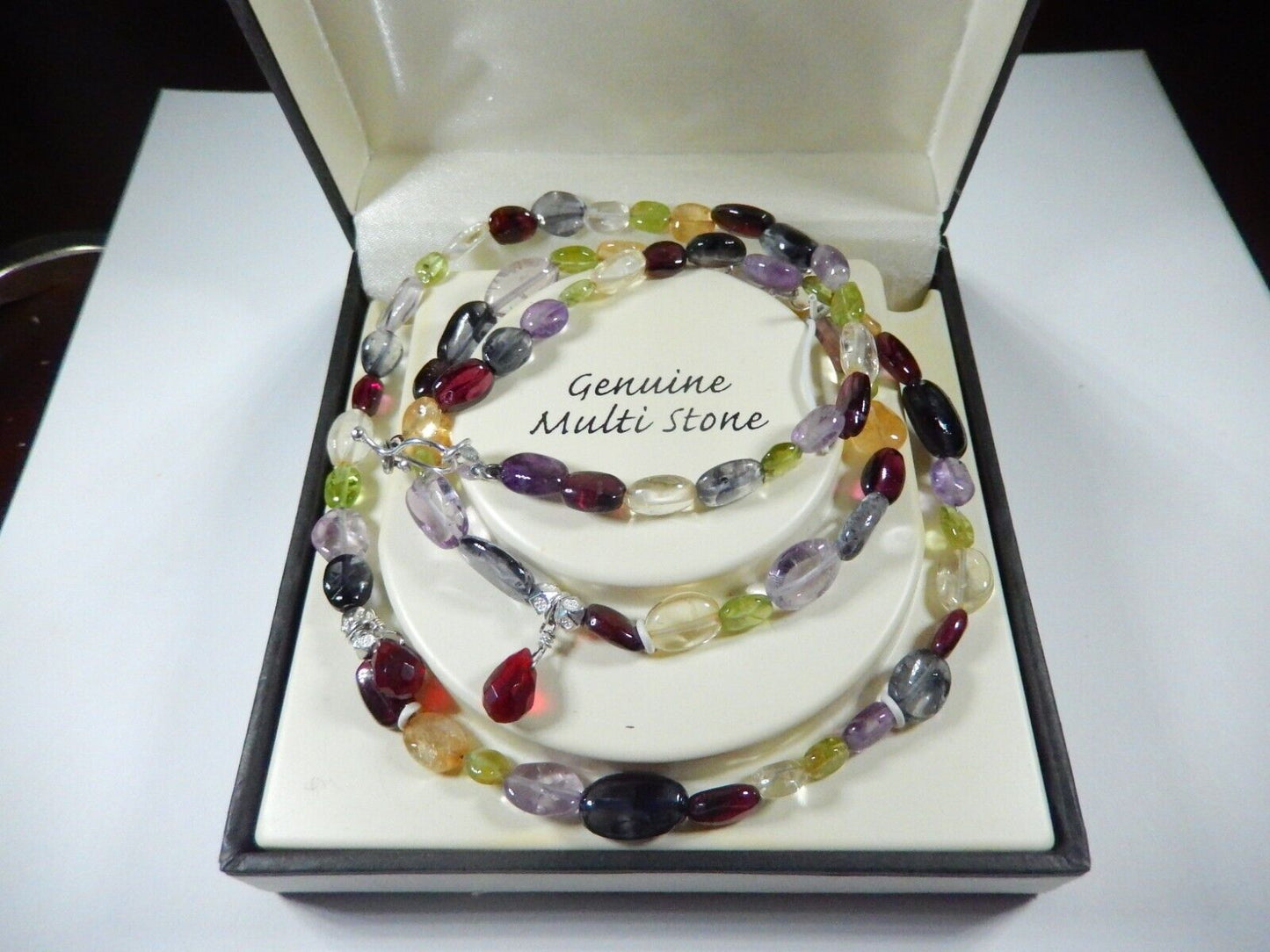 Genuine Multi Stone Sterling Silver Necklace & Bracelet Set ~ NEW in Box