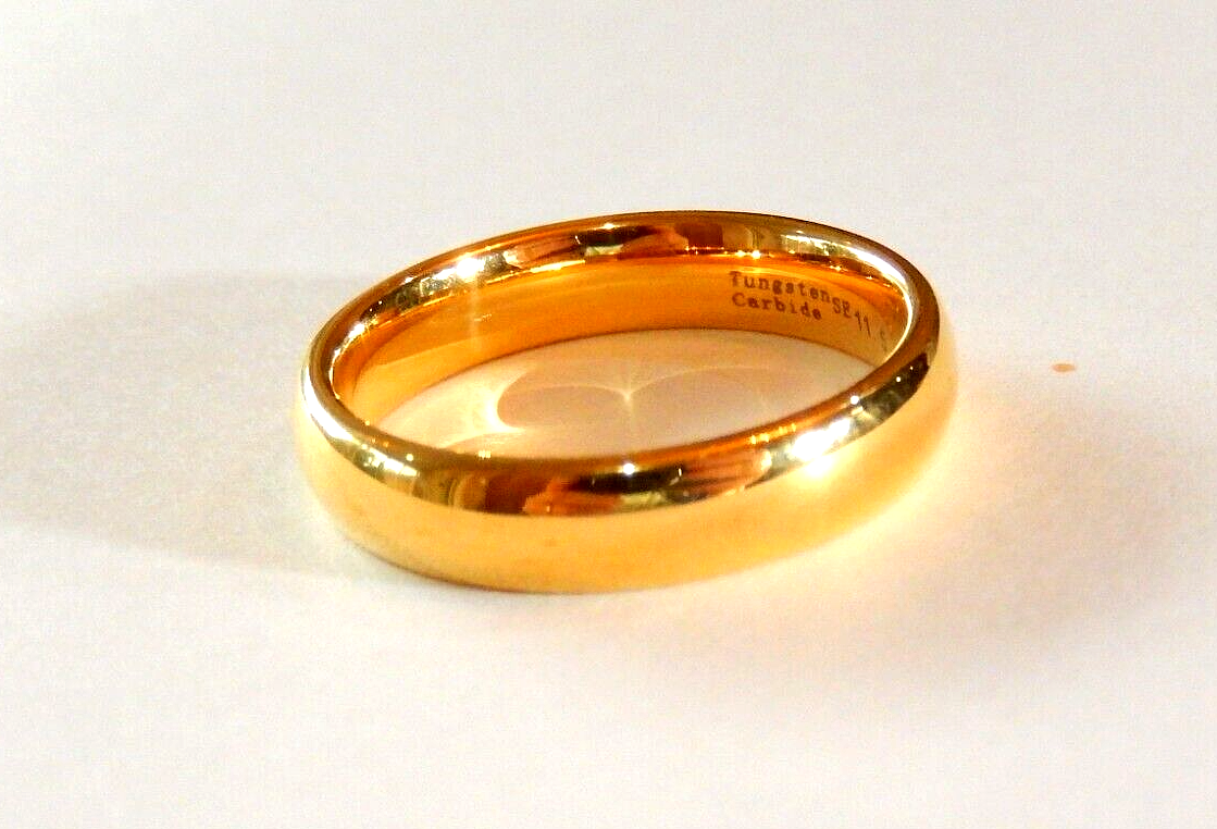 "NEW" Classic Gold Tone Tungsten 5MM Unisex Comfort Fit Wedding Band sz - 10.5