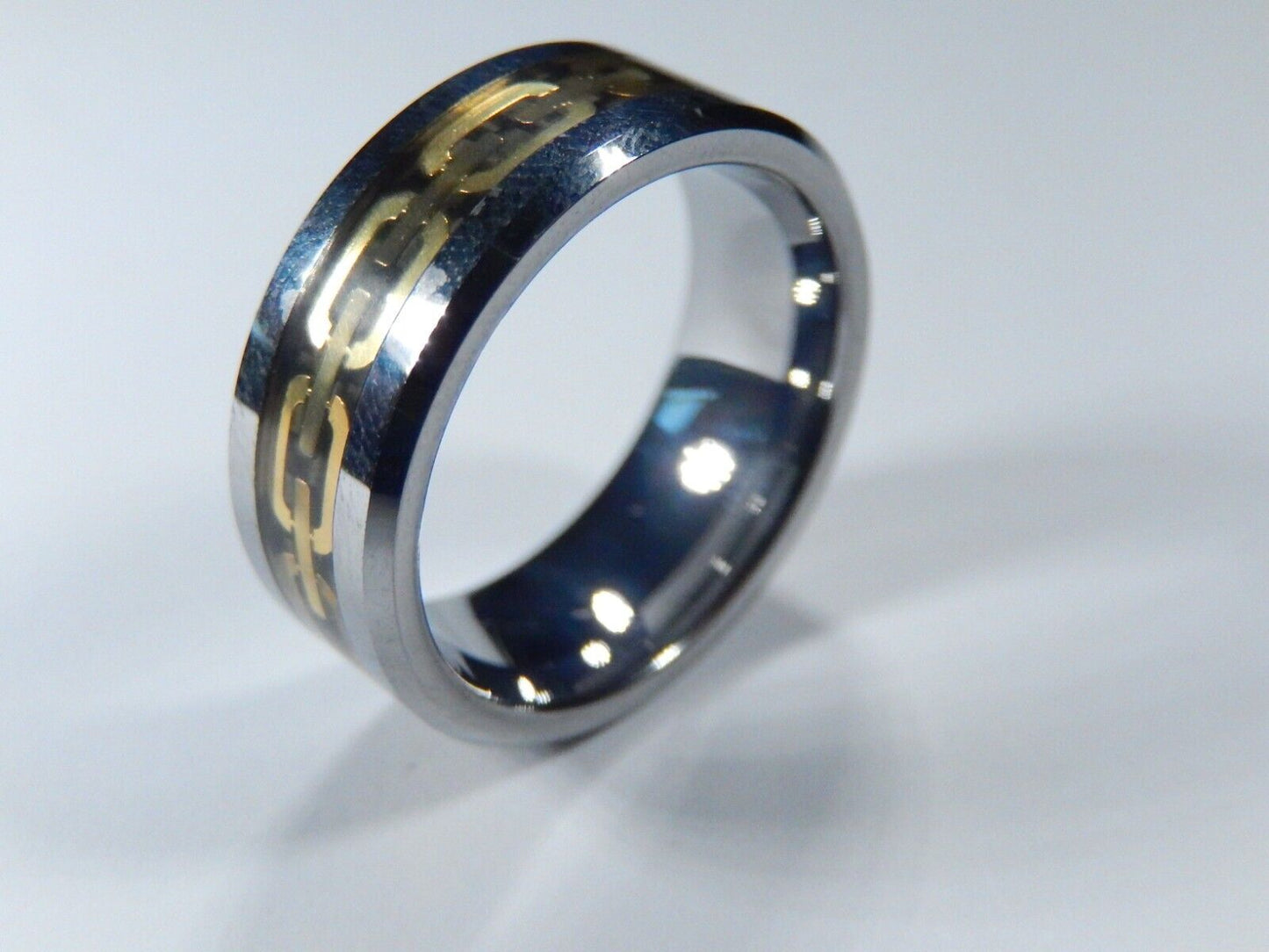 *NEW* 8mm Tungsten Comfort Fit Gold Chain Link & Silver Wedding Band Size 15