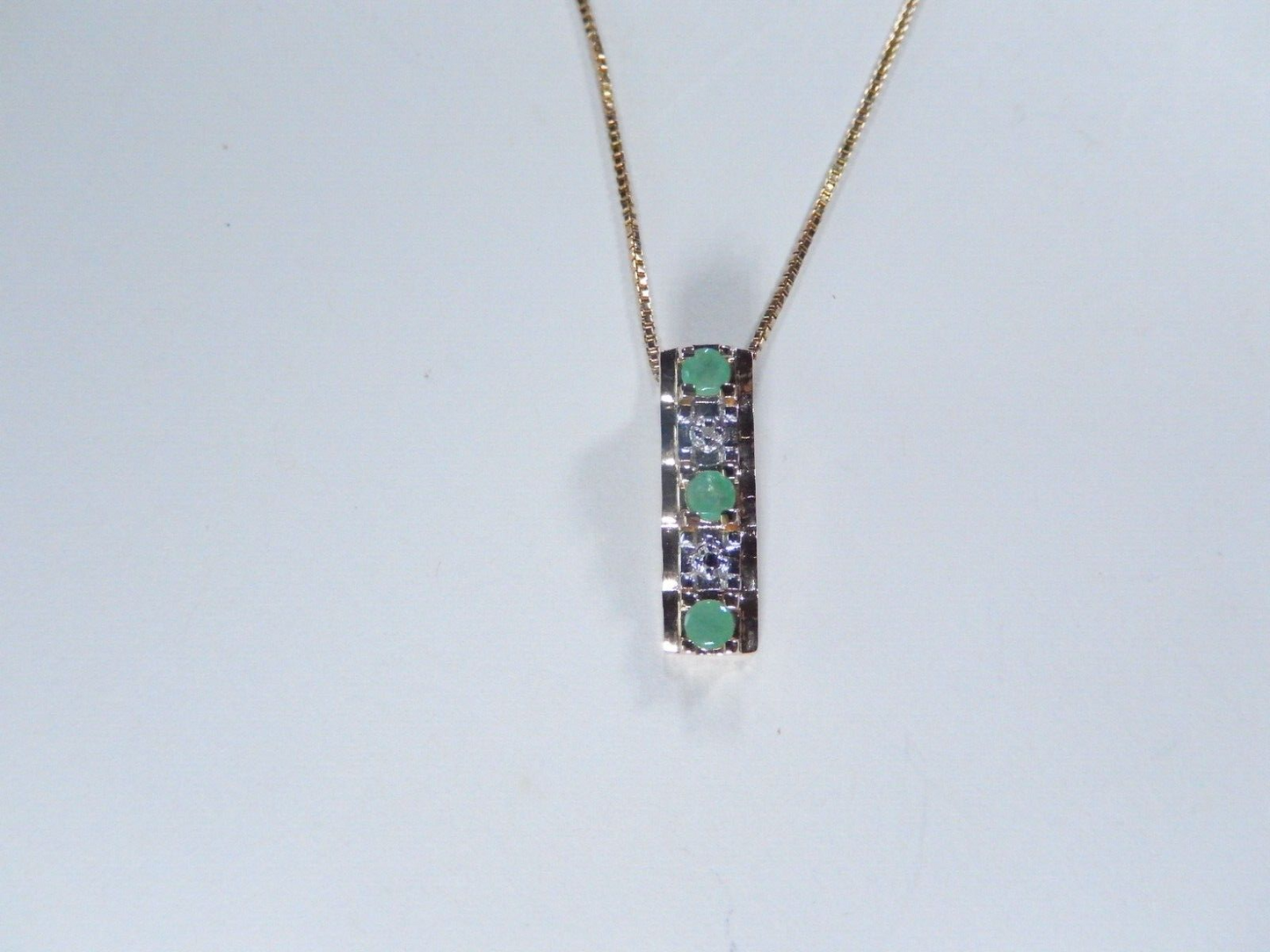 *VINTAGE*  Ross Simons Gold Vermeil Genuine Emeralds & Diamond Pendant w/18"chn