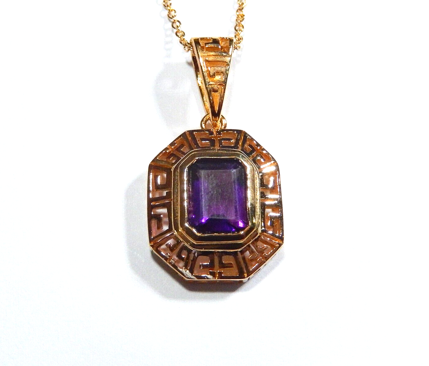 VINTAGE Victorian Gold Vermeil 25 CT Amethyst Pendant w 18 Vermeil Chain