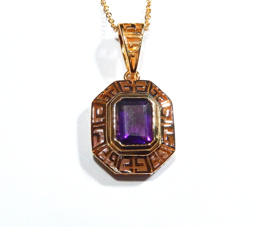 VINTAGE Victorian Gold Vermeil 25 CT Amethyst Pendant w 18 Vermeil Chain