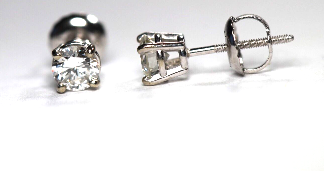 New! 14K White Gold .47 CT TW Natural Diamond I-3/G-H Screw Back Stud Earrings