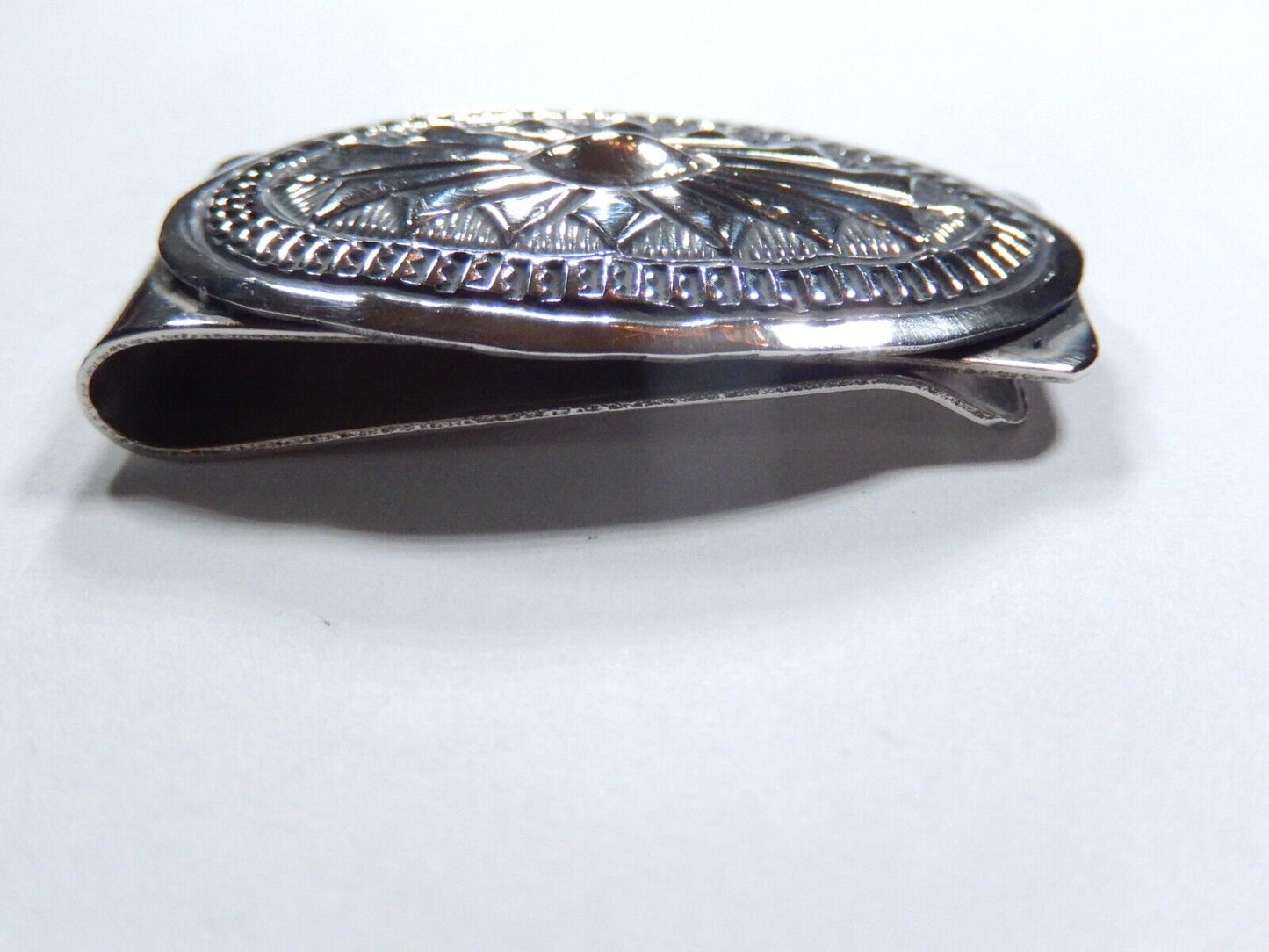 Vintage Native American Hand Stamped Sterling Silver Concho Money Clip 17.6 gram