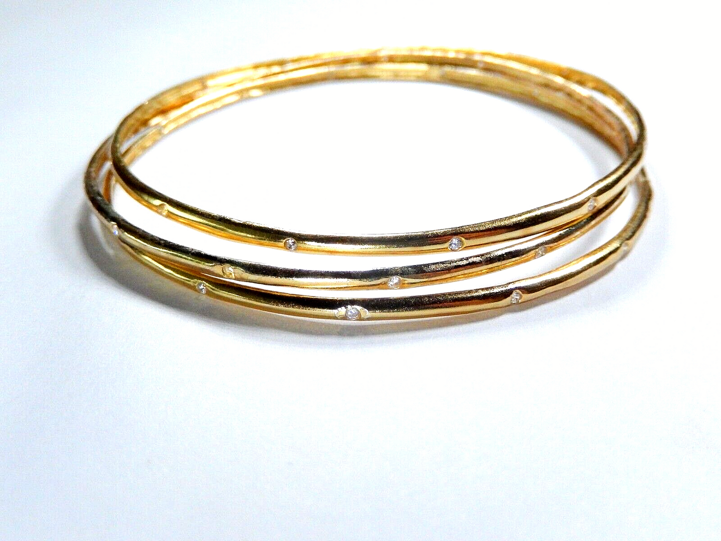GOLD VERMEIL STERLING WITH CZ STONES  SET OF 3 STACK BRACELET BANGLES