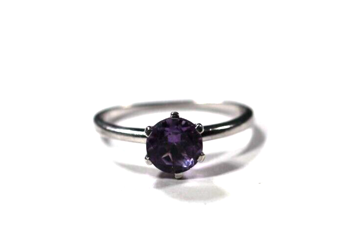 *VINTAGE* Sterling Silver 1.25 CT Round Amethyst Solitaire Ring Size 7.75