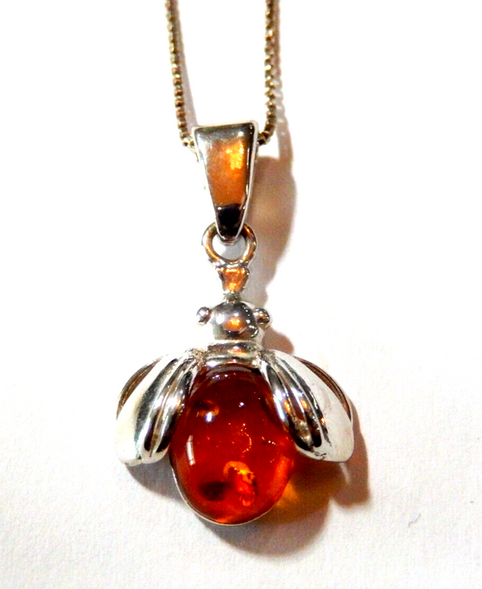 BALTIC AMBER Bumble Bee Pendant  925 STERLING SILVER w20 Box Sterling Chain