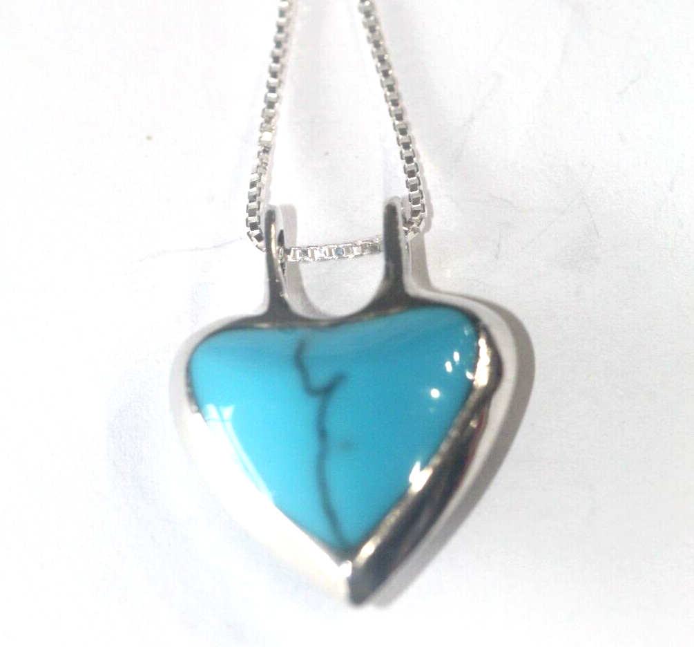 *VINTAGE* STERLING SILVER REVERSIBLE ONYX & TURQUOISE HEART PENDANT w/18" Chain