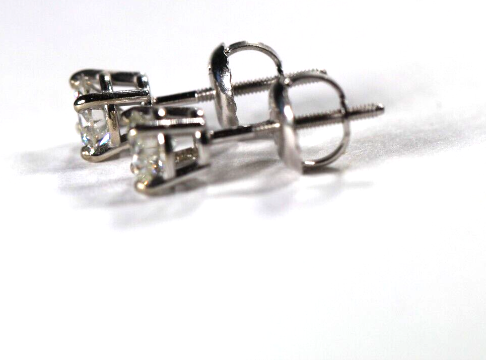 New! 14K White Gold .43 CT TW Natural Diamond  VS- / G-H Screwback Stud Earrings