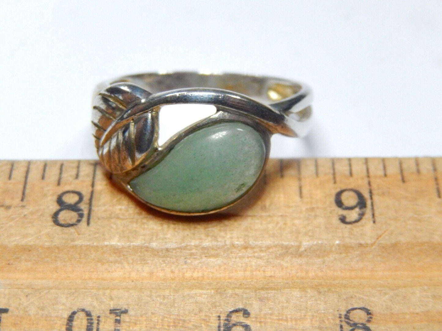 *VINTAGE*  Sterling Silver Jade Statement Ring Leaf Design RJ Graziano Work sz 8